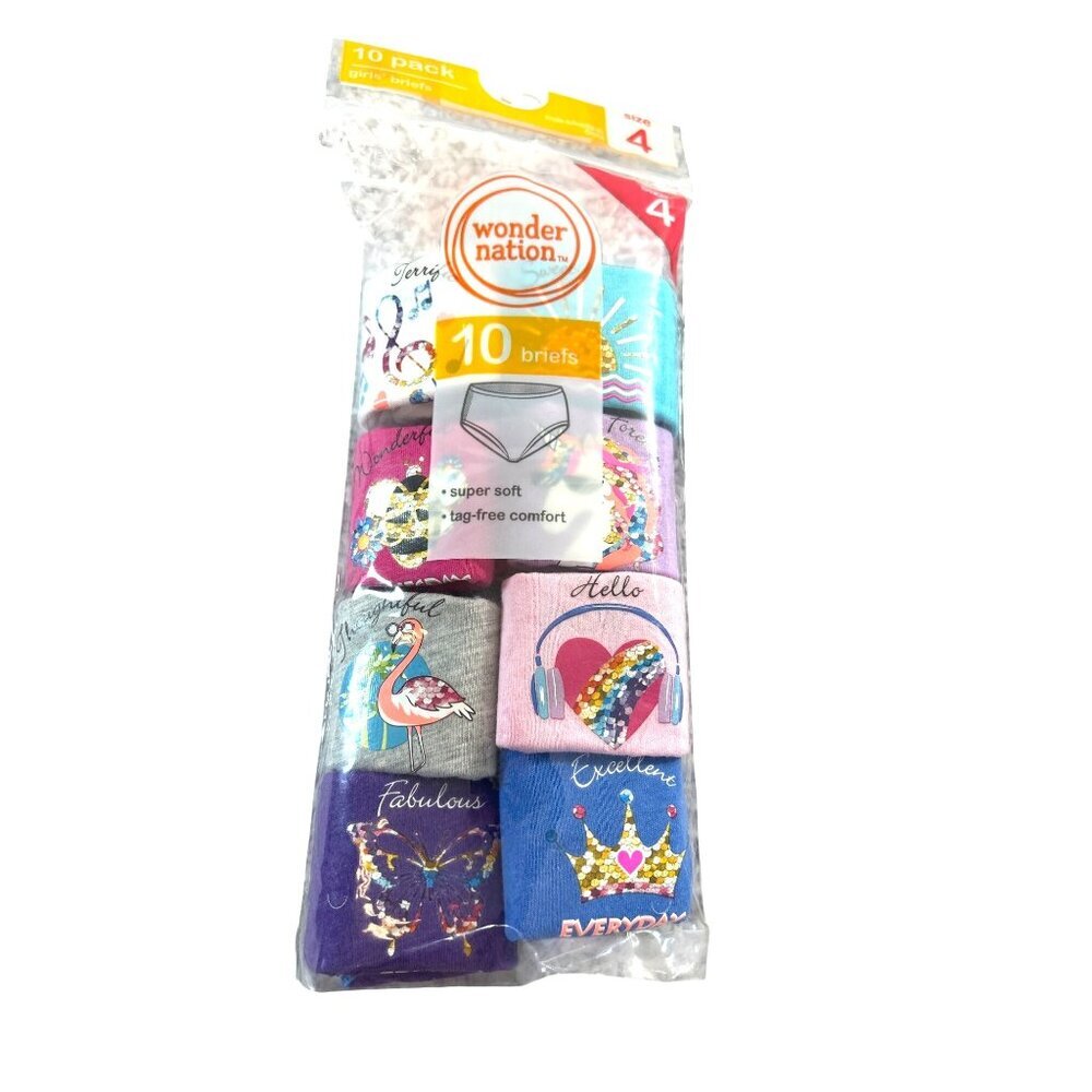 Wonder Nation Toddler Girls Panties Briefs Size 4 Open Pack 8 Pair New